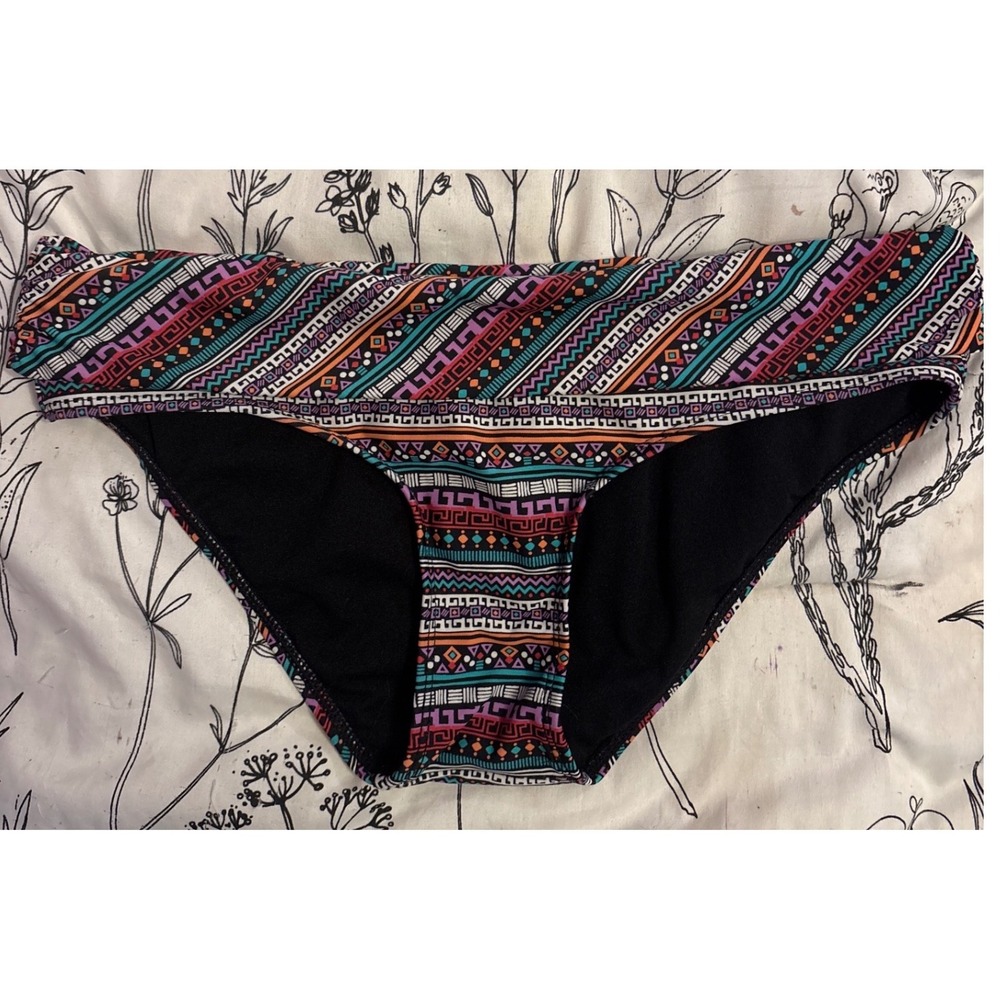 Kirra Aztec Print Foldover Low Rise Bikini Bottom, Size Medium